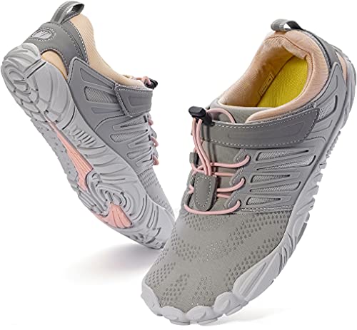 WHITIN Women's Minimalist Barefoot Shoes Zero Drop Trail Running 5 Five Fingers Sneakers Size 6.5 7 Lady Wide Toe Box Workout Minimal Hiking Tennis Pink 37