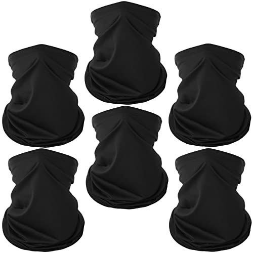 6 Pack Neck Gaiter Balaclava Bandana Gator Face Mask Scart Cover Breathable Sun Protection Headwear for Men Women (6 Pack Black)