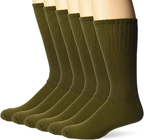 Jefferies Men's Military Uniform All Season Rib Top Crew Boot Socks 6 Pack, Olive Green, Shoe Size 9-13 US, sock size 10-13 US