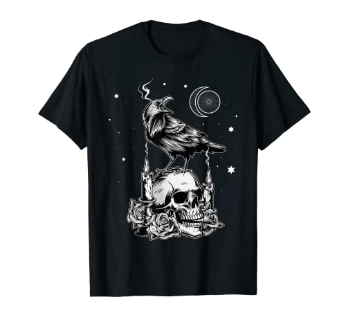 Black Crow Raven Skull Viking Norse Occult Gothic T-Shirt