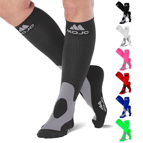 Mojo Graduated Compression Socks 20-30mmHg – Unisex, Ideal for PTS & Leg Swelling, Athletes, Nurses, Travel, Post-Surgery & Lymphedema Support - Wide Calf & Plus Size Options - Enhance Circulation