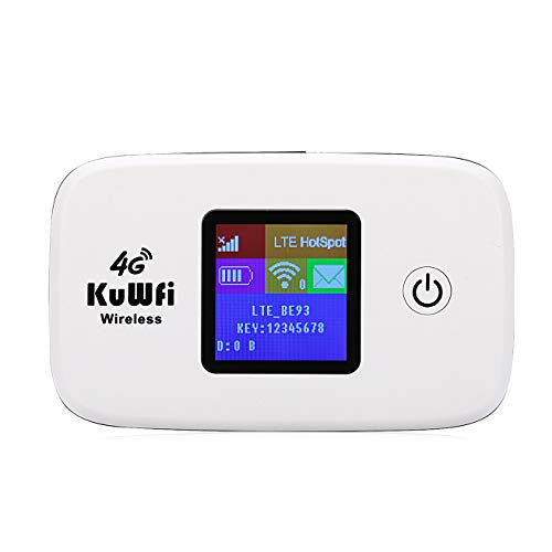 KuWFi 4G LTE Mobile WiFi Hotspot Unlocked Wireless Internet Router Devices with SIM Card Slot for Travel Support B1/B3/B5/B7/B8/B20 in Europe Caribbean Africa