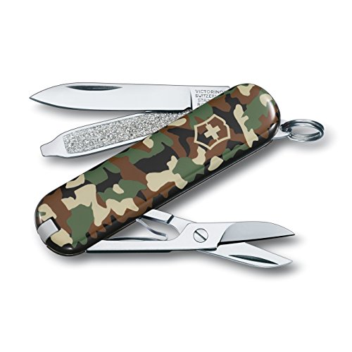 Victorinox Classic SD Swiss Army Knife, Compact 7 Function Swiss Made Pocket Knife with Small Blade, Screwdriver and Key Ring - Camo