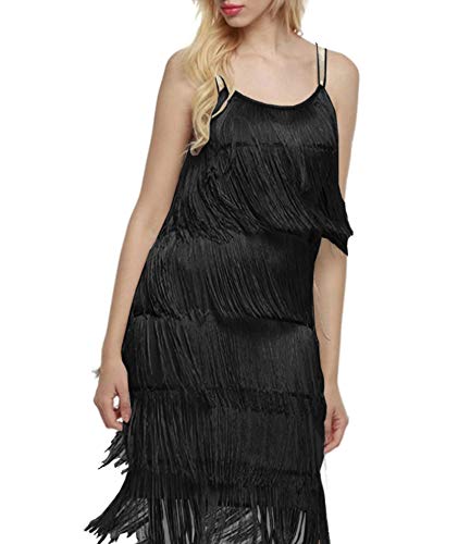 ECDAHICC Women’s Dresses Flapper Dresses 20s Gatsby with All-Over Fringe Mini Dresses(BL-S) Black