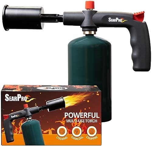 POWERFUL SearPro Charcoal Torch Lighter - Cooking Gadgets - Sous Vide - Cooking Torch - Culinary Kitchen Torch - Flamethrower Meater Gun Lighter - Chef Blow Torch - BBQ Propane Torch Tank Not Included