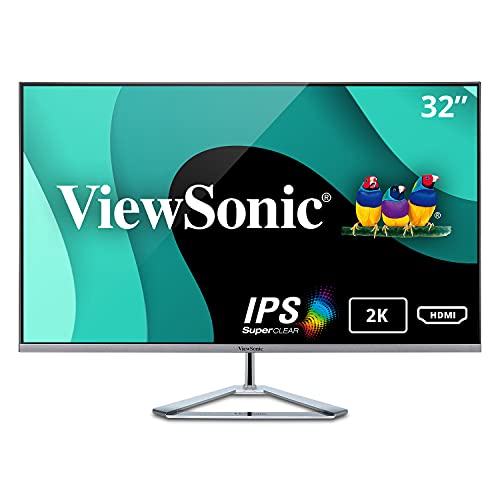 ViewSonic VX3276-2K-MHD 32 Inch Widescreen IPS 1440p Monitor with Ultra-Thin Bezels, HDMI DisplayPort and Mini DisplayPort,Black/Silver