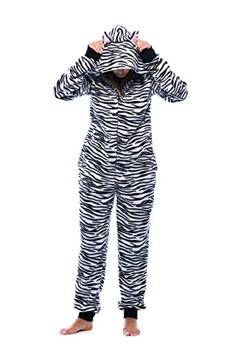 6453-10218-S Just Love Adult Onesie with Animal Prints / Pajamas, White Tiger, Small