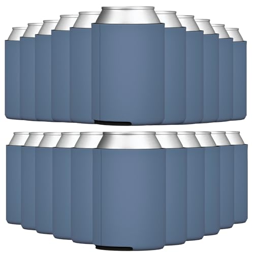 TahoeBay Blank Beer Can Cooler Sleeves (25-Pack) Bulk Sublimation Blanks for Vinyl Plain Collapsible Foam Can Sleeves Coolers for Soda Cans & Bottles Black White Assorted Solid Color (Steel Blue)