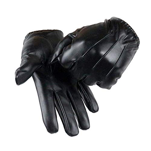 Long Keeper Men Leather Touchscreen Gloves Winter Driving Warm Wrist Gloves