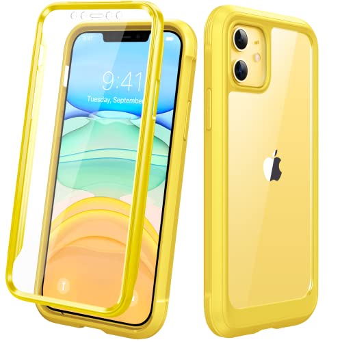 Diaclara Compatible with iPhone 11 Case, Full Body Rugged Case with Built-in Touch Sensitive Anti-Scratch Screen Protector, Soft TPU Bumper Case Clear Compatible with iPhone 11 6.1' (Yellow)