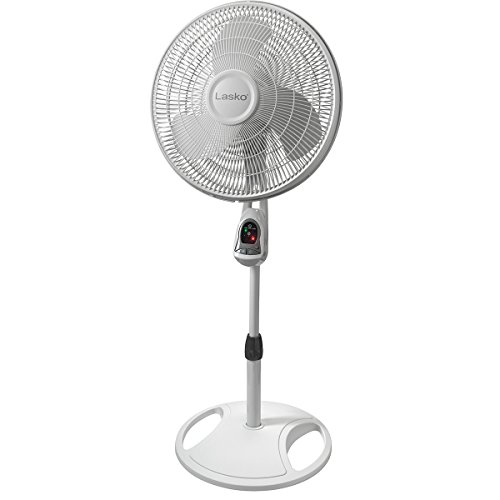 Lasko Oscillating Adjustable Pedestal Stand Fan with Timer and Remote for Indoor, Bedroom, Living Room, Home Office & College Dorm Use, 16 Inch, White, 1646