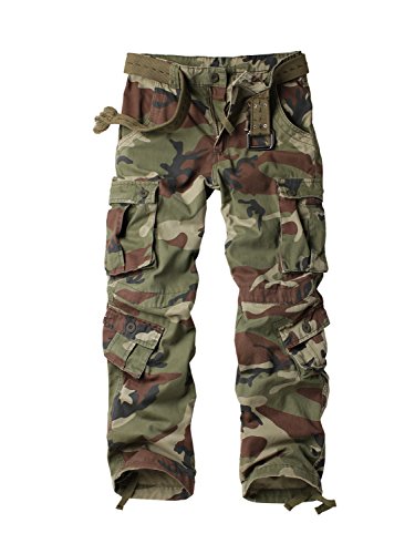 AKARMY Men's Casual Cargo Pants Military Army Camo Pants Combat Work Pants with 8 Pockets(No Belt) Battlefield Camo 36