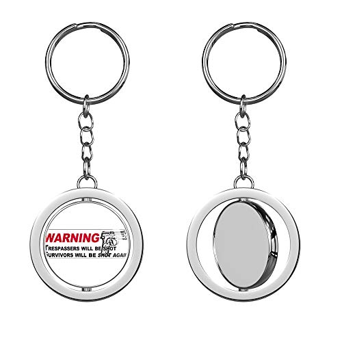 PRS Vinyl Warning Trespassers Will Be Shot Survivors Again - Gun i Keychain Spinning Round Chrome Metal Key Chain