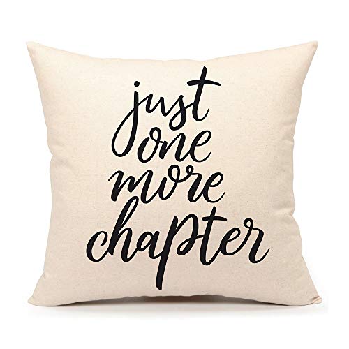 Just One More Chapter Throw Pillow Case Cushion Cover Book Lovers Linen 18 x 18 Inch