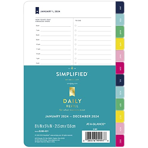 AT-A-GLANCE Simplified by Emily Ley 2024 Daily Refill Set, 5-1/2' x 8-1/2', Desk Size, One Page Per Day Refill (EL100-4311-24)