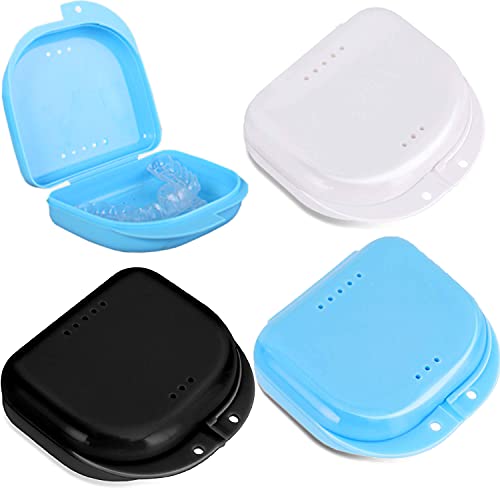 PISSION Retainer Case with Vent Holes, 3 Pack Orthodontic Mouth Guard Cases Cute Denture Case Tight Snap Lock Retainer Holder(Black/Blue/White)