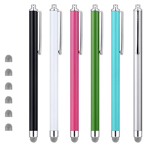 CHAOQ Touch Stylus Pen, Hybrid Mesh Fiber Tips Stylus (6 Pcs, Black, White, Pink, Green, Sky Blue, Silver) for all Capacitive Touch Screen Cell Phones, Tablet, Kindle Fire + 6 Extra Replaceable Tips