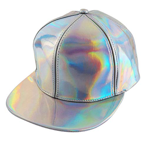 FALETO Adjustable Shiny Holographic Baseball Cap Rainbow Reflective Hip Hop Rave Hat Metallic Casual Cap