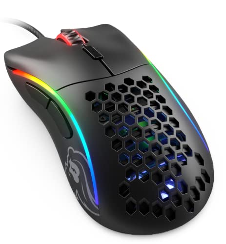 Glorious Model D- (Minus) Wired Gaming Mouse - 61g Superlight Honeycomb Design, RGB, Ergonomic, Pixart 3360 Sensor, Omron Switches, PTFE Feet, 6 Buttons - Matte Black