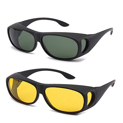 Gemgoo 2PCS Prescription Glasses Optic HD Night Day Driving Wrap Around Anti Glare Sunglasses Fitover Glasses
