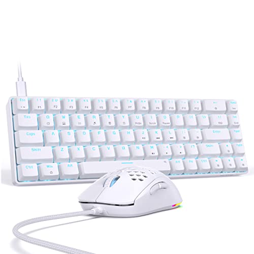 DIERYA X TMKB Wired 60 Percent Mechanical Gaming Keyboard and Wired Gaming Mouse-White(Clicky Blue Switch)