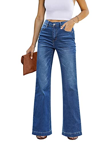 GRAPENT Woman Jeans Buissnes Casual Cowgirl Clothes for Women Wide Legged Pants Outfits for Women Jeans, 14, Color Lapis Longing Size 12