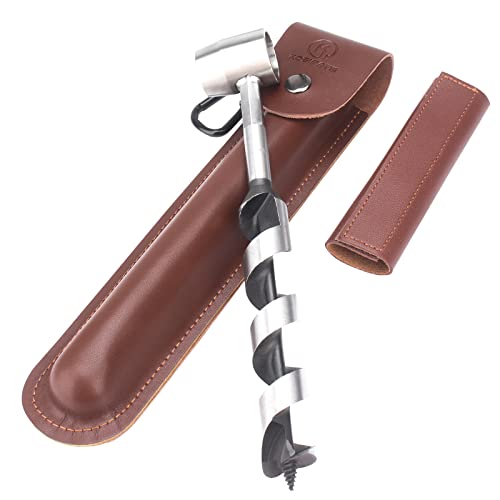 Kosibate Bushcraft Gear, Hand Auger Wrench for Easy Wood Drilling - Settlers Wrench and Bushcraft Tools Perfect for Camping and Woodworking Tasks-Scotch Eye Wood Drill with Leather Case Brown.