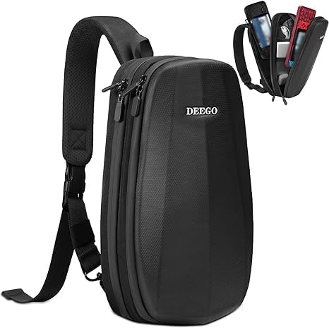 DEEGO Carrying Case for Steam Deck Console & Accessories, Double-layer Shockproof Hard Shell Protective Crossbody Backpack, Sling Bag with Pockets for Docking Station, Travel Case Chest Backpack