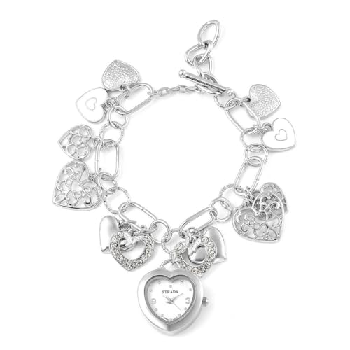 Shop LC Strada Silver Watch Multi Heart Charm Bracelet for Women Enamled White Crystal Jewelry Japanese Movement Birthday Gifts