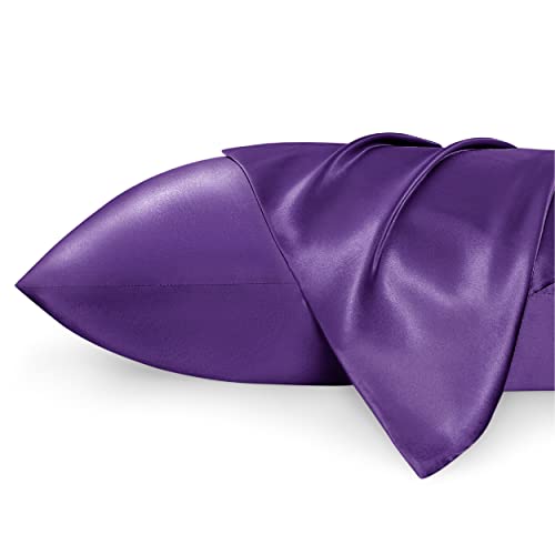 Bedsure Satin Pillowcase for Hair and Skin Queen - Purple Silky Pillowcase 2 Pack 20x30 Inches - Satin Pillow Cases Set of 2 with Envelope Closure, Similar to Silk Pillow Cases, Gifts for Women Men