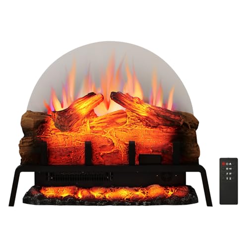 PuraFlame 24' Free Standing Electric Fireplace Log Set Insert, 750W/1500W Heater, 6 Flame Colors with 5 Brightness, Crackling Sound, Remote Control