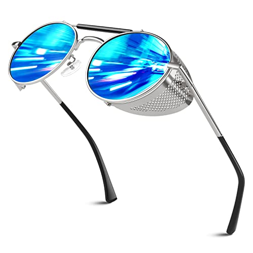 Retro Round Polarized Steampunk Sunglasses Men Women Side Shield Goggles Gothic S92-ADVANCED POLARIZED