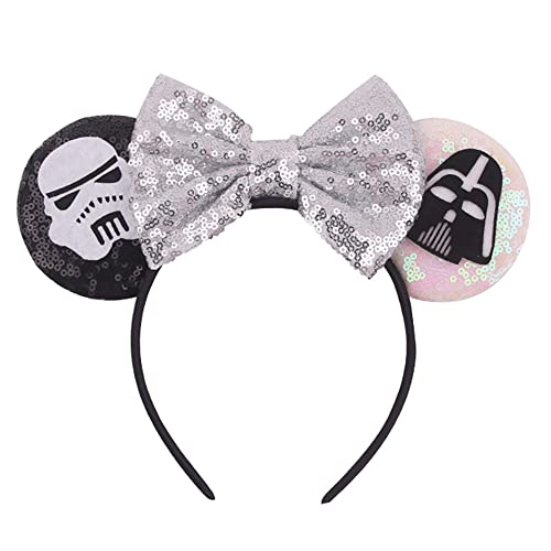 Foeran Mouse Ears Headbands Shiny Bows Mouse Ears Glitter Party Princess Decoration Cosplay Costume for Girls Women (star wars/white)