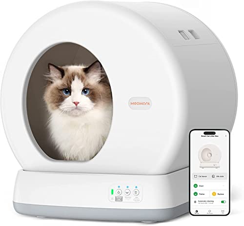 MeoWant Self-Cleaning Cat Litter Box, Integrated Safety Protection Automatic Cat Litter Box for Multi Cats, Extra Large/Odor Isolation/APP Control Cat Litter Box with Odor Eliminator & Mat & Liner-New
