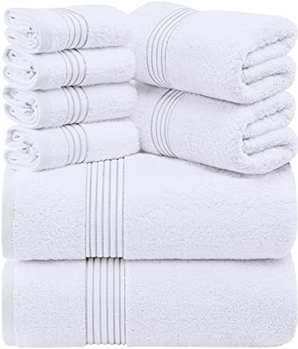 Utopia Towels 8-Piece Premium Towel Set, 2 Bath Towels, 2 Hand Towels, and 4 Wash Cloths, 100% Ring Spun Cotton Highly Absorbent Towels for Bathroom, Sports, and Hotel (White)