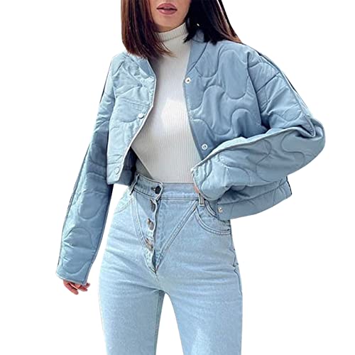 wjiNFDFG Down Jacket for Women Fashionable Short Cotton Jacket Women's 2023 Autumn And Winter New Coat Cotton Jacket (A1-Blue, S)