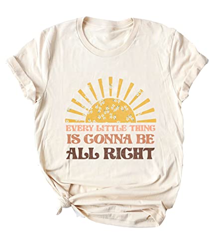 Yimoya Every Little Thing is Gonna Be Alright Shirt Womens Vintage Country Music Graphic Tees (Q-Cream, M)