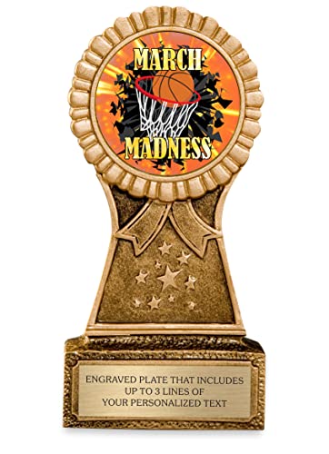 March Basketball Madness Trophy for Winner - 2024 Custom Bracket Awards and Prizes - Personalized Engraving with Text on Gold Plate - Customize Now!