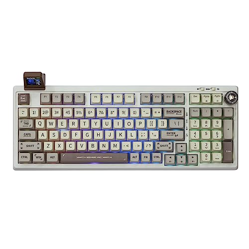EPOMAKER RT100 Mechanical Keyboard, Retro Gaming Keyboard with Display Screen, BT5.0/2.4G/USB-C 97 Keys Gasket Custom Keyboard, Hot Swappable, NKRO, with Knob for Win/Mac (Sea Salt Silent Switch)