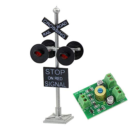 JTD876RP 1 Set HO Scale Railroad Train/Track Crossing Sign 4 Heads LED Made + Circuit Board Flasher-Flashing Red Train Signal Lights Decoration and Party