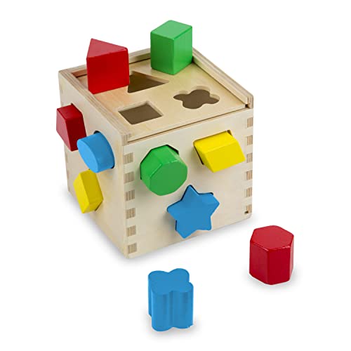 Melissa & Doug Shape Sorting Cube - Classic Wooden Toy With 12 Shapes