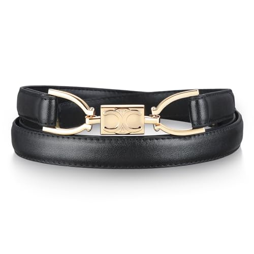 LIUYULIN Women Leather Belts for Dress Jeans Belt with Gold Buckle Skinny Waist Adjustable Belts for Lady, Black