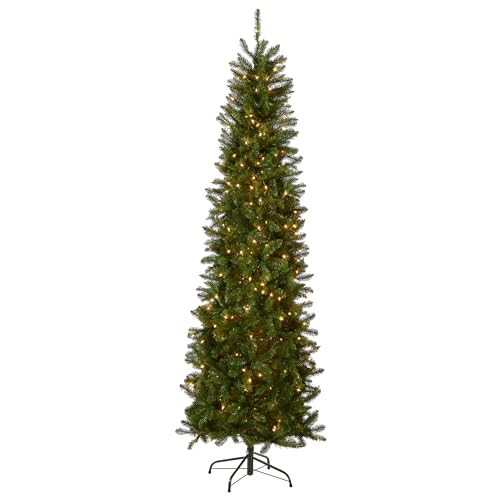 National Tree Company Artificial Pre-Lit Slim Christmas Tree, Green, Kingswood Fir, White Lights, Includes Stand, 6.5 Feet