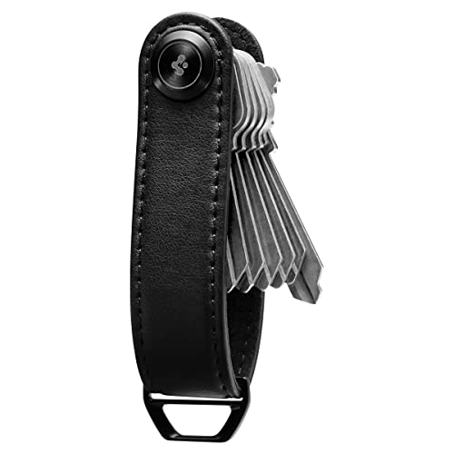 Spigen Life Valentinus Key Chain Key Holder Leather Key Organizer Minialist Compact Keyholder with Key Ring - Black