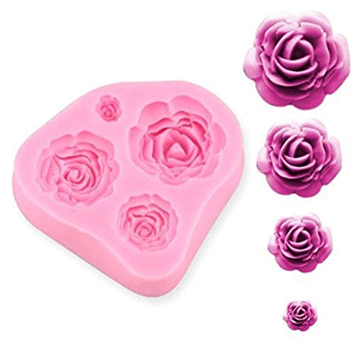 SUNKOOL Roses Mold Flower Silicone Cake Molds Chocolate Sugarcraft Decorating Fondant Fimo Tools 4 Size Pink 2 Piece