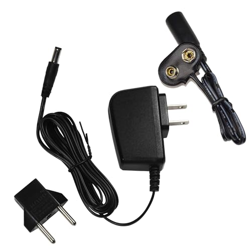 HQRP 9V Battery Snap Connector and AC Adapter compatible with TENS Unit, 9V Motion Detector Clip Connector Holder Cable Power Supply Cord + Euro Plug Adapter