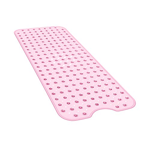 YINENN Bath Tub Shower Mat 40 x 16 Inch Non-Slip and Extra Large, Bathtub Mat with Suction Cups, Machine Washable Bathroom Mats with Drain Holes, Light Pink