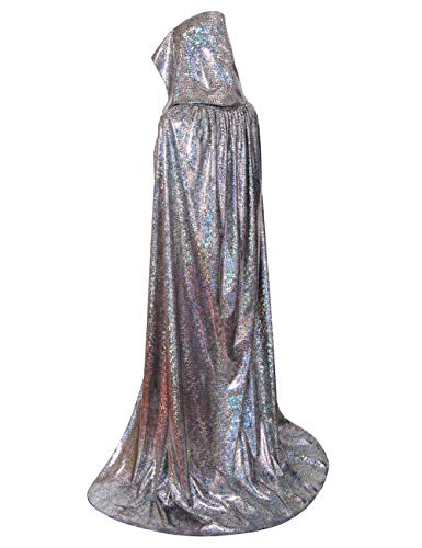 GRACIN Unisex Silver Cape Halloween Hooded Cloak Full Length Shiny Snake Alien Costume Party Adult (63', Silver Laser)