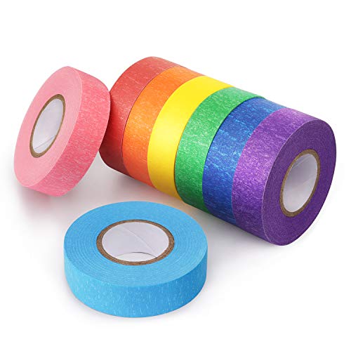 8 Rolls Colored Masking Tape Rainbow Colors Painters Tape Colorful Craft Art Paper Tape for Kids Labeling Arts Crafts DIY Decorative Coding Decoration Teaching Supplies, 0.6 Inch x 16 Yard, 8 Colors
