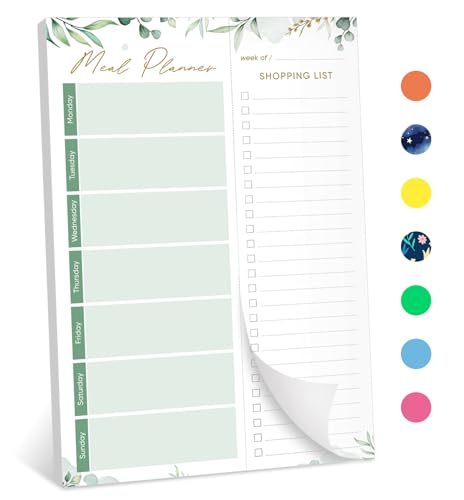 Magnetic Meal Planner and Grocery List for Fridge, 52 Undated Sheets Meal Planning Pad with Tear Off Shopping List, Simplify Your Weekly Menu and Reduce Food Waste with the Meal Planner Notebook - Nature